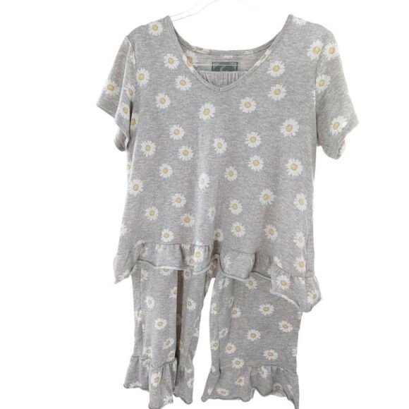 PJ Couture Women Two Piece Daisy Print Pajama Set Gray Size Large - Picture 1 of 16